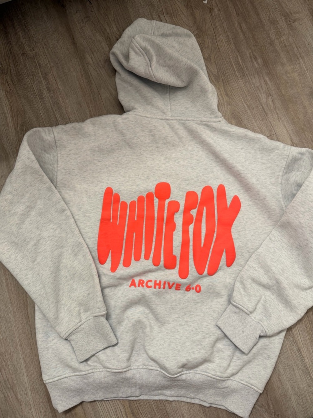 White Fox Boutique Gray Hoodie with Neon Coral Logo